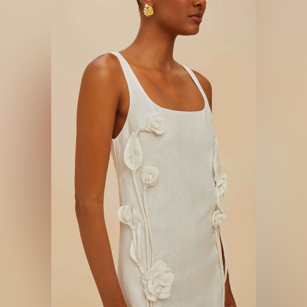 new Farm Rio Off-White Sleeveless Euroflax™ Premium Linen Mini Dress - Picture 2 of 8